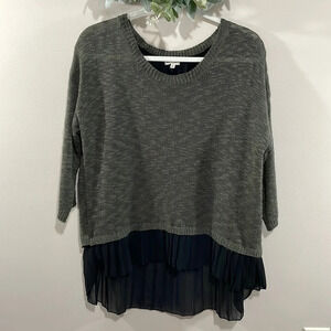 En Crème Sweater Open Back Pleated Chiffon 3/4 Sleeve S